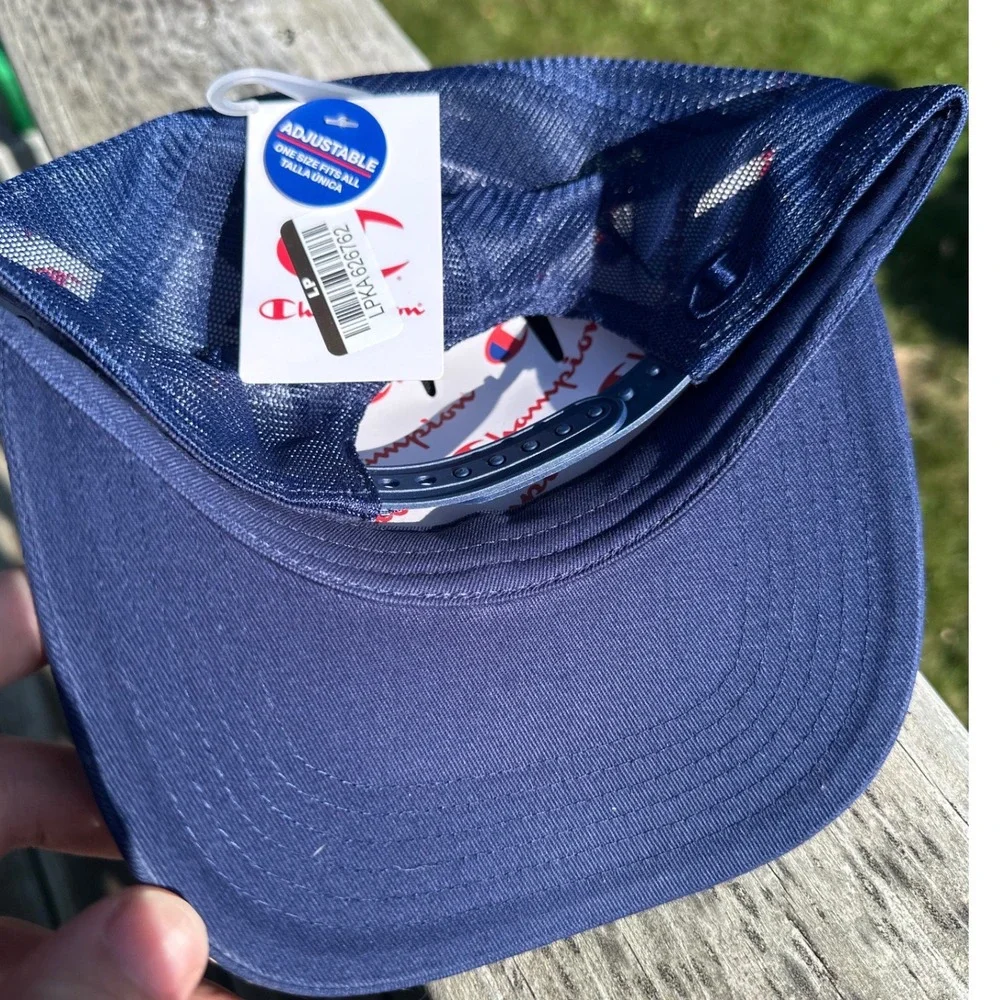 Champion Navy Blue Trucker Hat Embroidered Logo Mesh Snapback Cap One Size NWT
